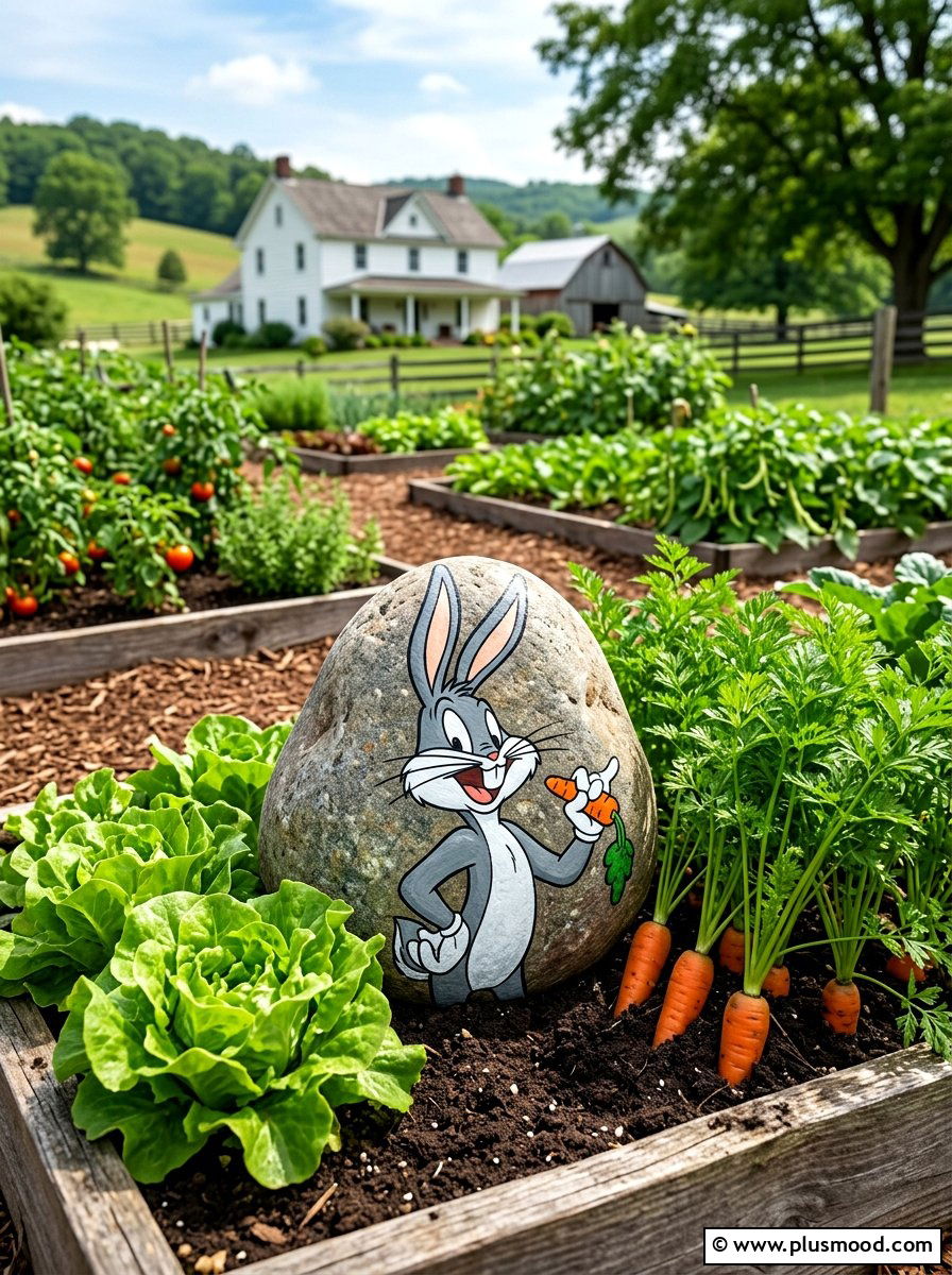 Bugs Bunny Painted Rock - 25 painted rock ideas with cartoon characters