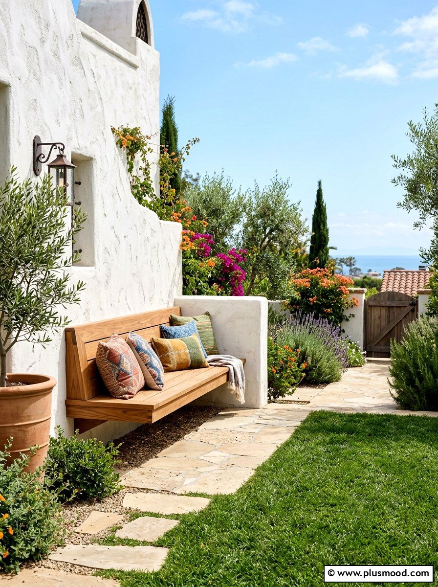 Built In Bench - 25 small backyard ideas for relaxing