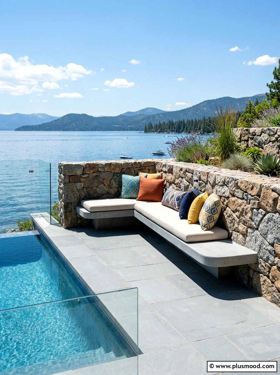Built In Bench For Lakefront Pool - 25 pool landscaping ideas for lakefront homes