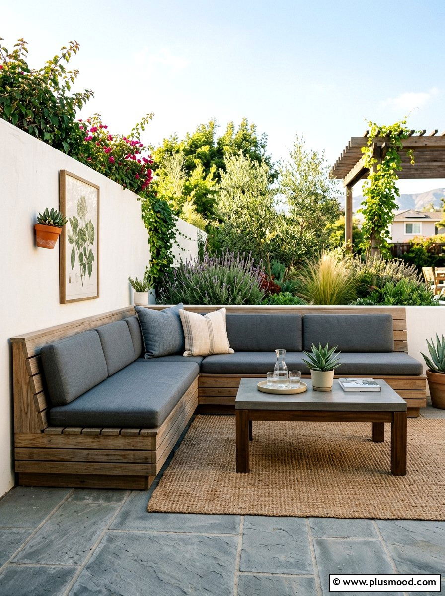 Built In Bench Seating - 25 small backyard ideas for no grass yards