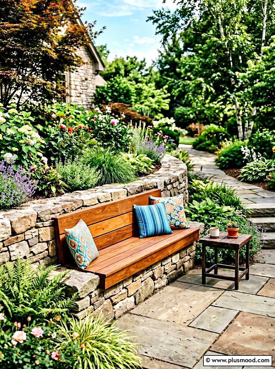 Built In Bench - 25 small backyard ideas for corner lots