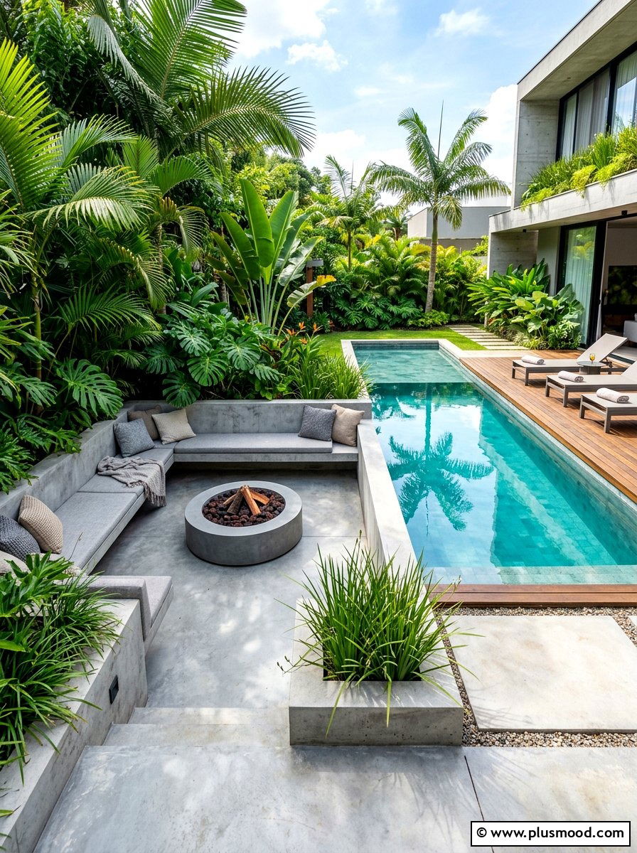 Built In Concrete Fire Pit - 25 summer poolside fire feature ideas