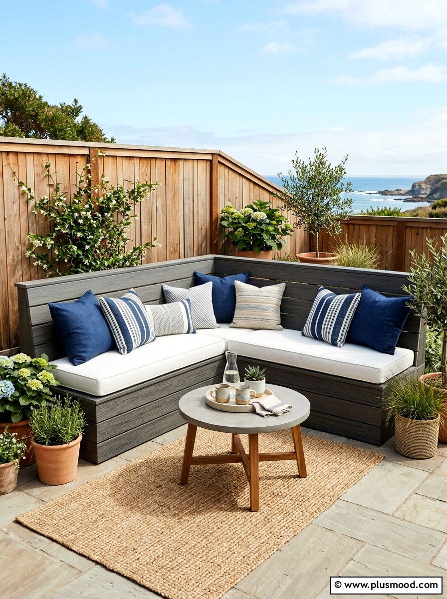 Built In Corner Bench - 25 small backyard ideas for townhomes