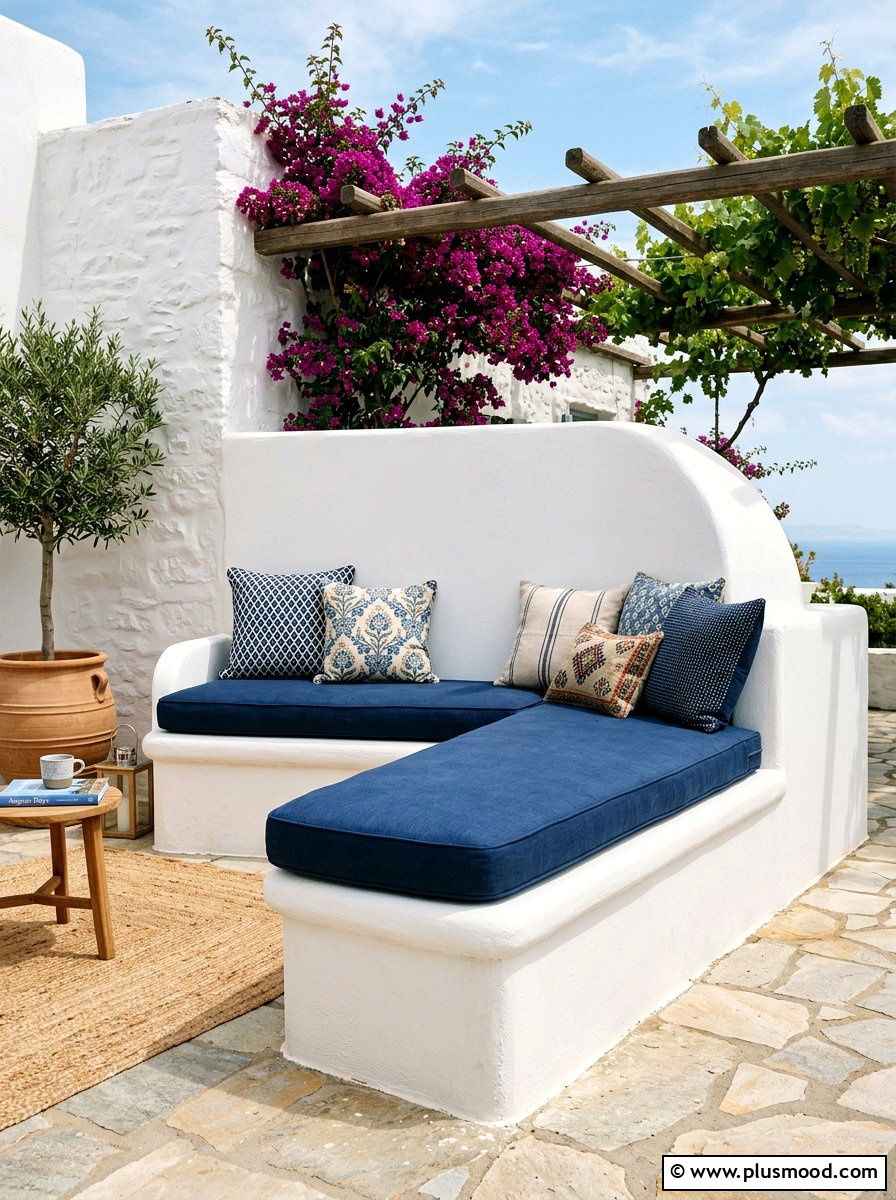 Built In Masonry Bench - 25 summer Mediterranean patio ideas
