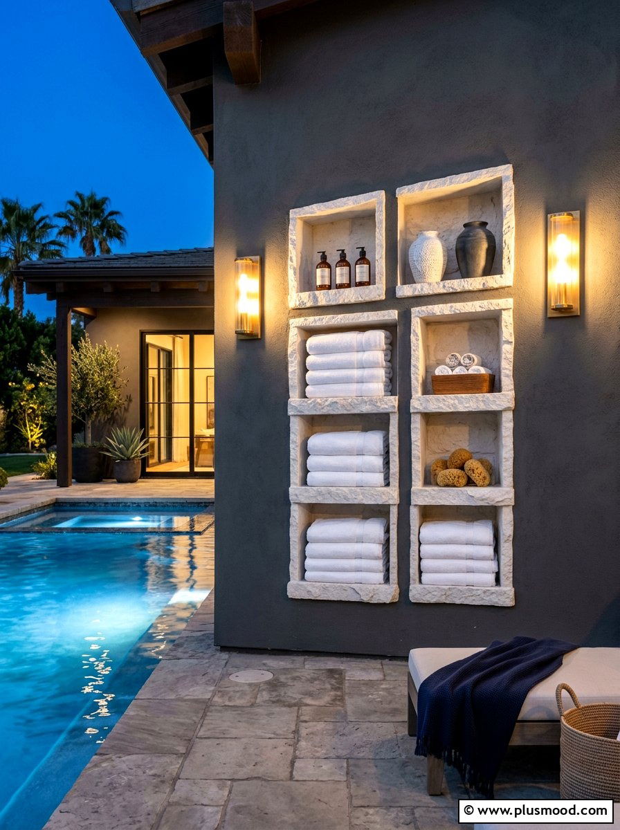 Built In Pool House Shelving System - 25 summer towel station ideas for pool area