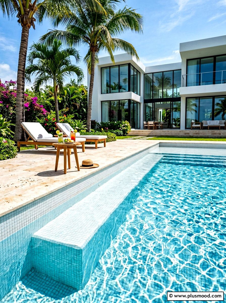 Built In Pool Seating - 25 summer coastal pool area ideas