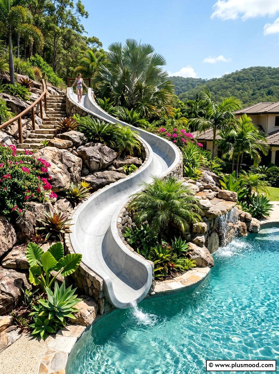 Built In Pool Slide - 25 pool landscaping ideas for sloped yards