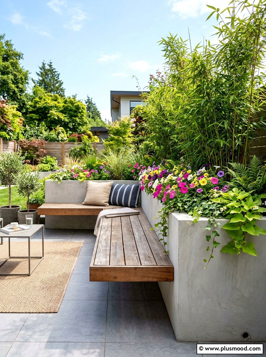 Built In Seating Planter - 25 small backyard ideas with garden
