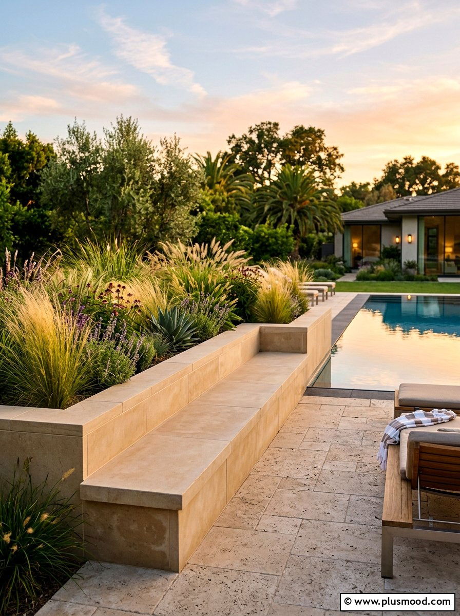 Built In Seating Planter - 25 pool landscaping ideas with raised garden beds