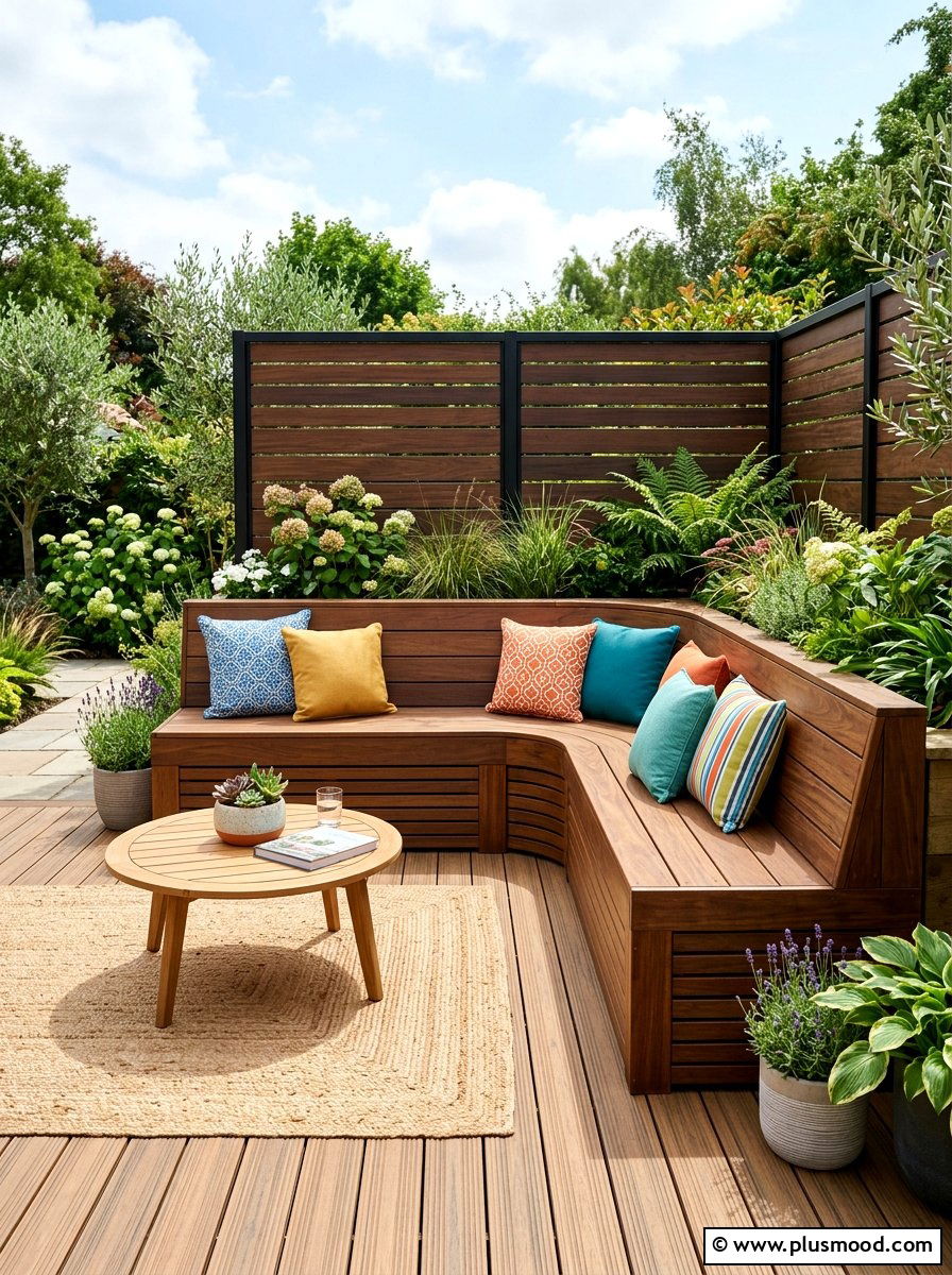 Built in Bench Seating - 25 small backyard ideas low maintenance