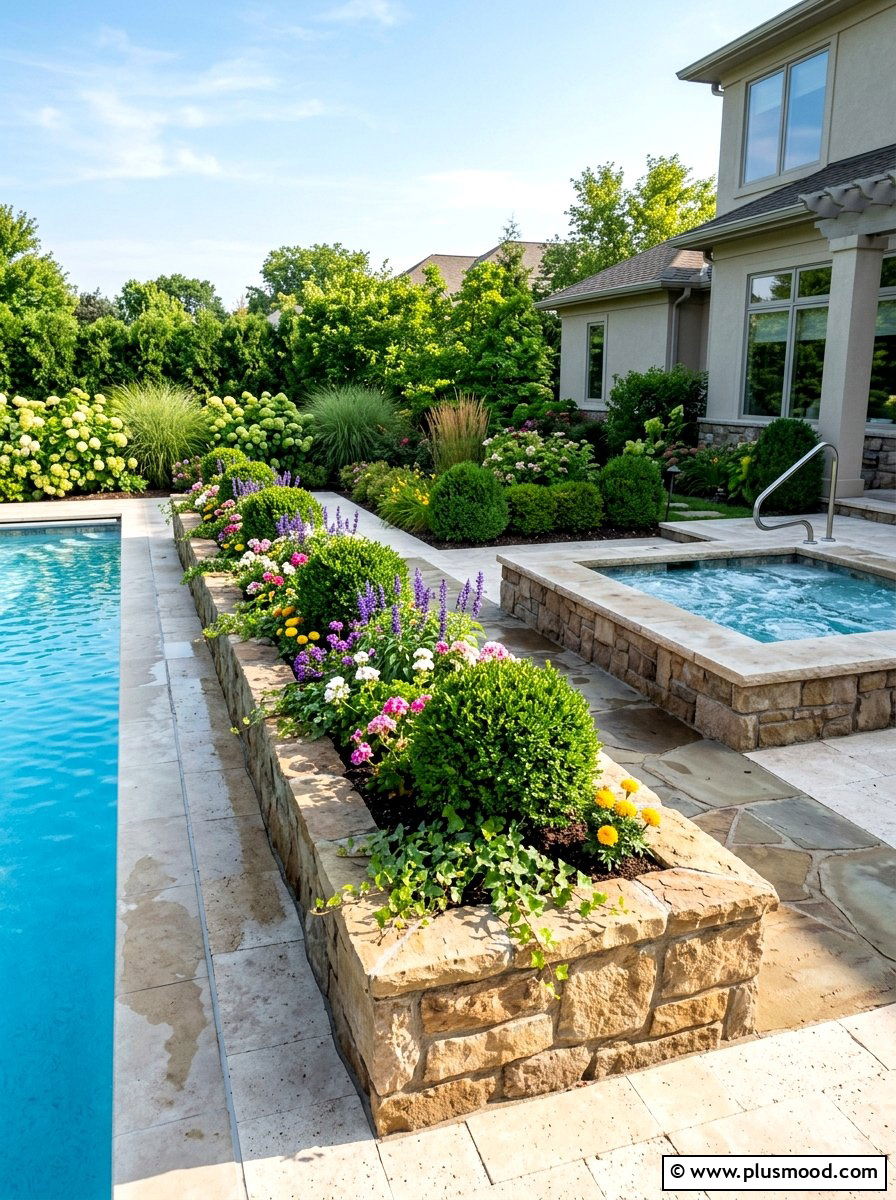 Built in Planter Boxes - 25 pool landscaping ideas for hot tubs