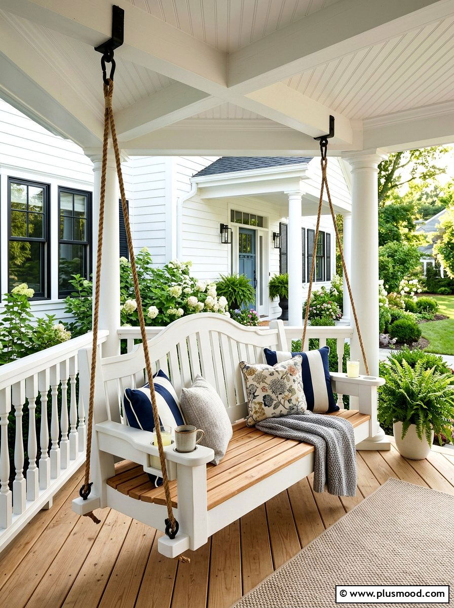 Built in Porch Bench Swing - 25 summer front porch swing ideas
