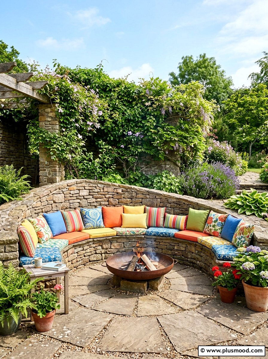 Built in Stone Bench With Fire Bowl - 25 small backyard ideas with fire bowl