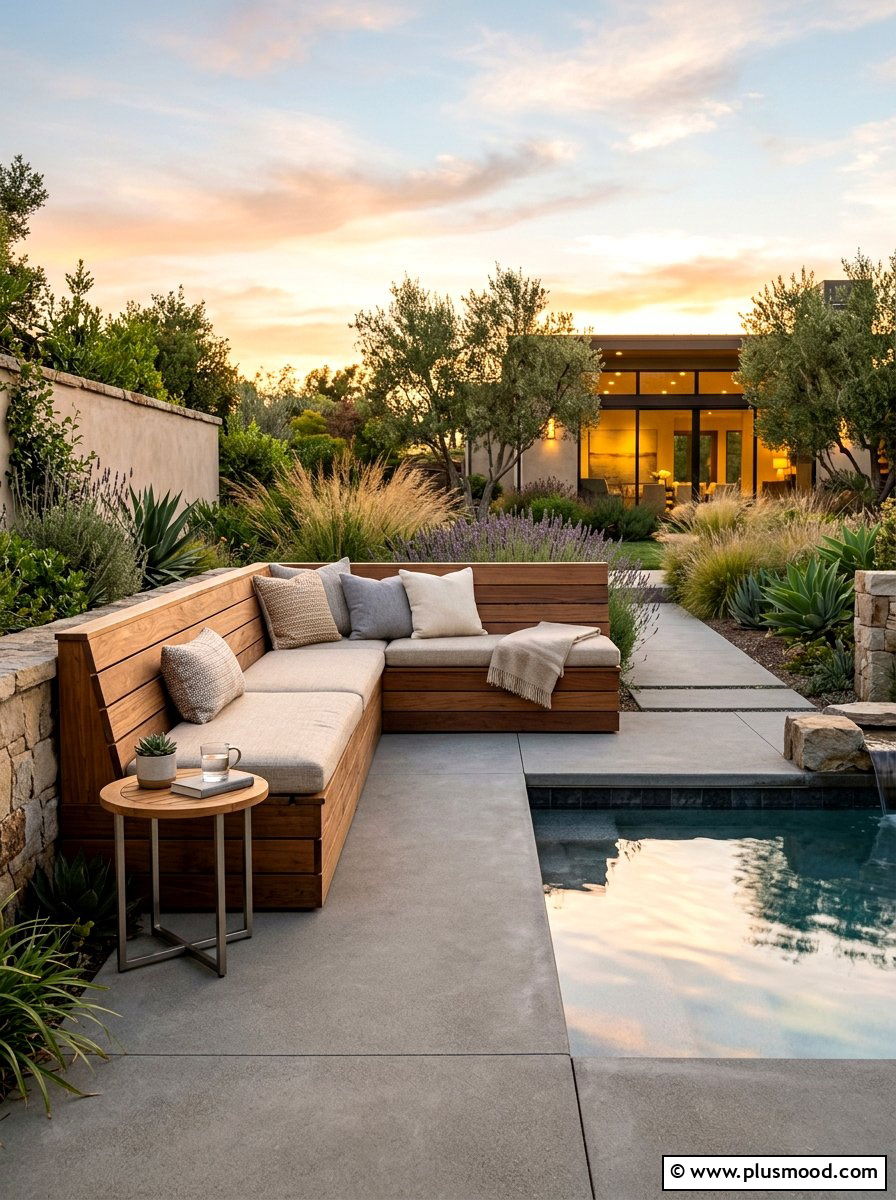 Built in bench seating - 25 pool landscaping ideas for small spaces