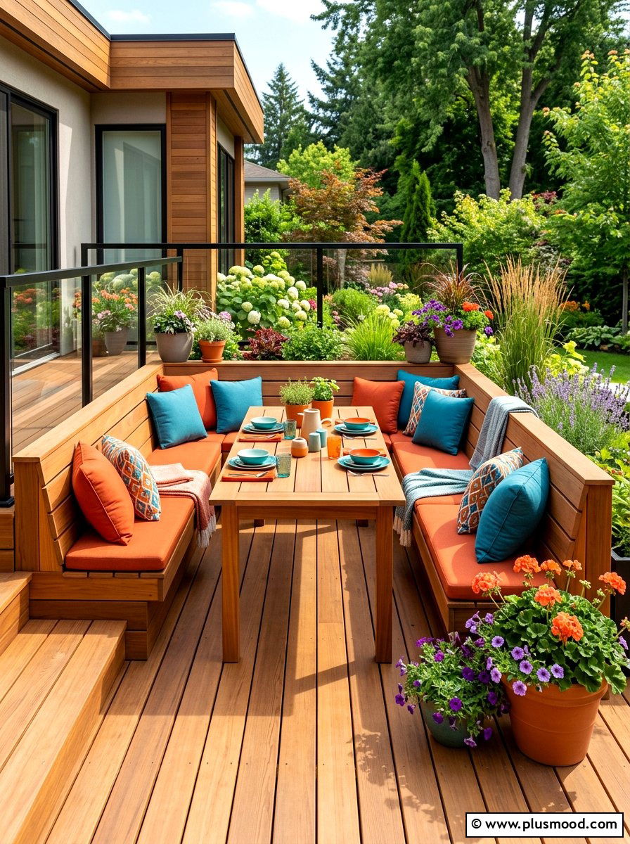 Built in deck bench seating - 25 summer backyard seating ideas for guests