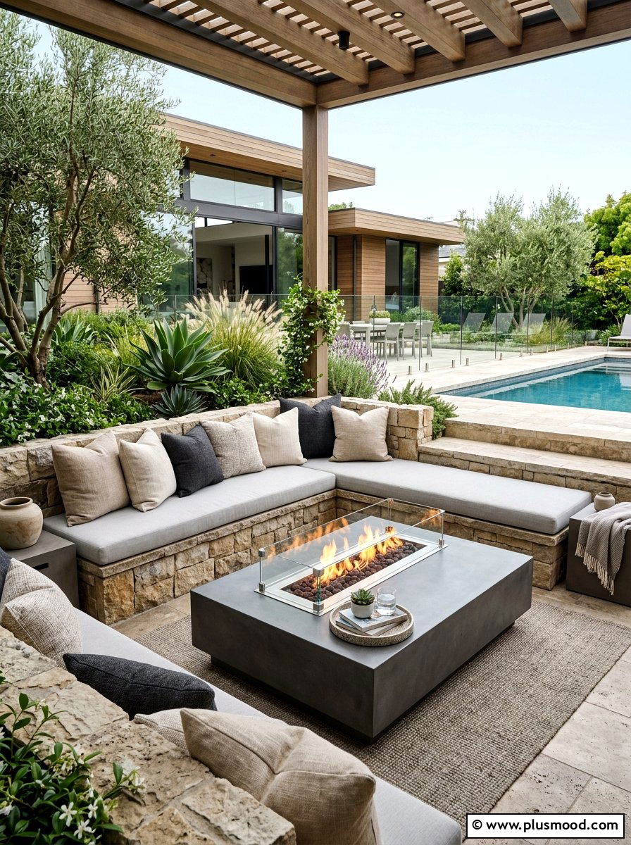 Built in patio bench - 25 summer patio lounge ideas