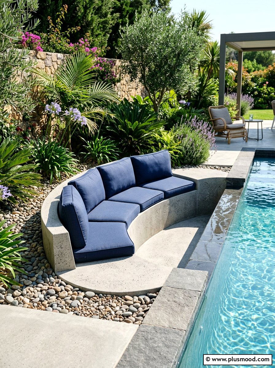 Built in pool seating - 25 pool landscaping ideas for small backyards