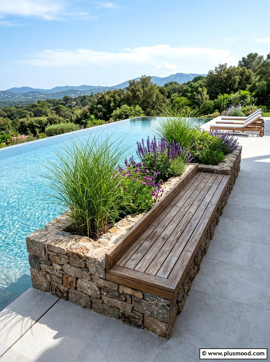 Built in poolside planter bench - 25 summer cozy poolside nook ideas