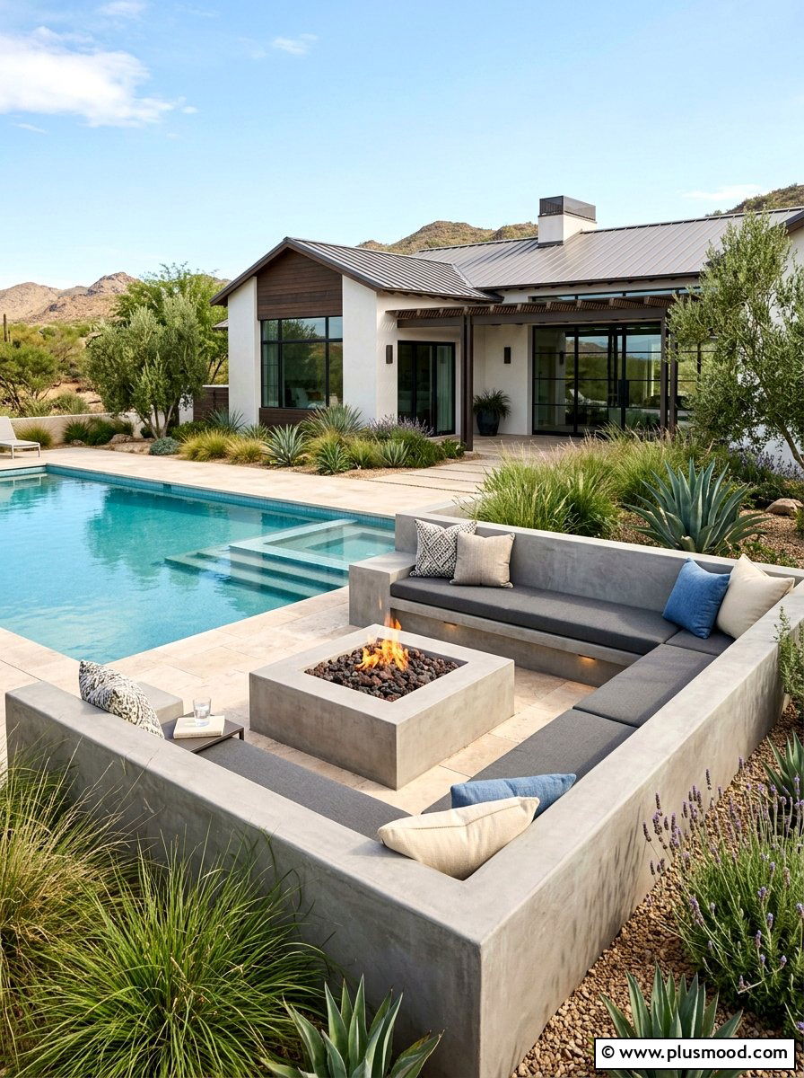Built in seating for pool - 25 pool landscaping ideas for ranch homes