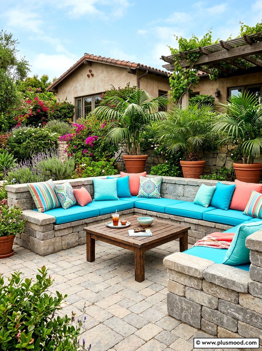 Built in seating paver patio - 25 summer paver patio ideas