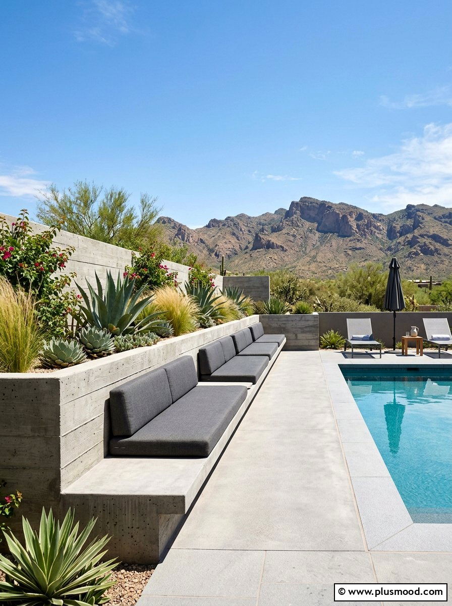 Built in seating - 25 pool landscaping ideas for desert climates