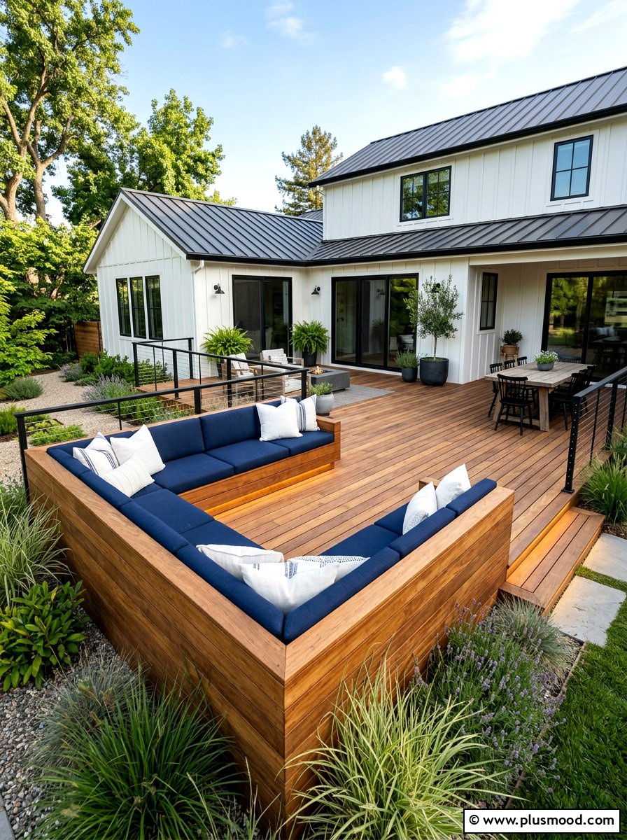 Built in wood bench - 25 summer backyard seating ideas