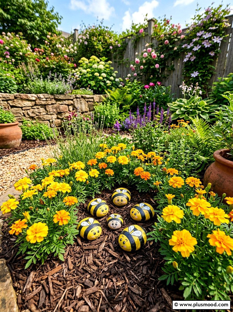 Bumblebee Painted Stone - 25 painted rock ideas for summer decor