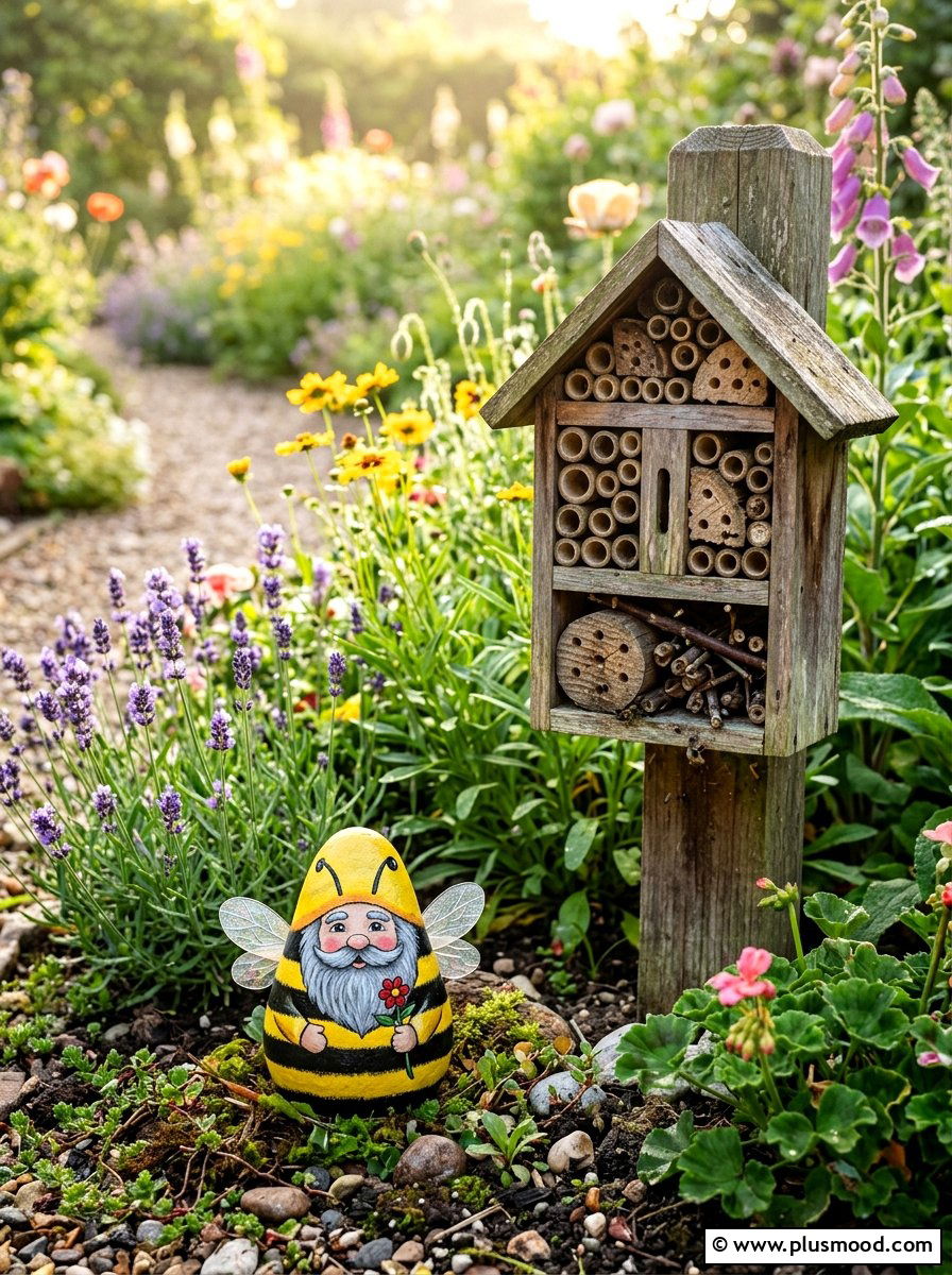 Bumblebee gnome - 25 painted rock ideas with gnomes