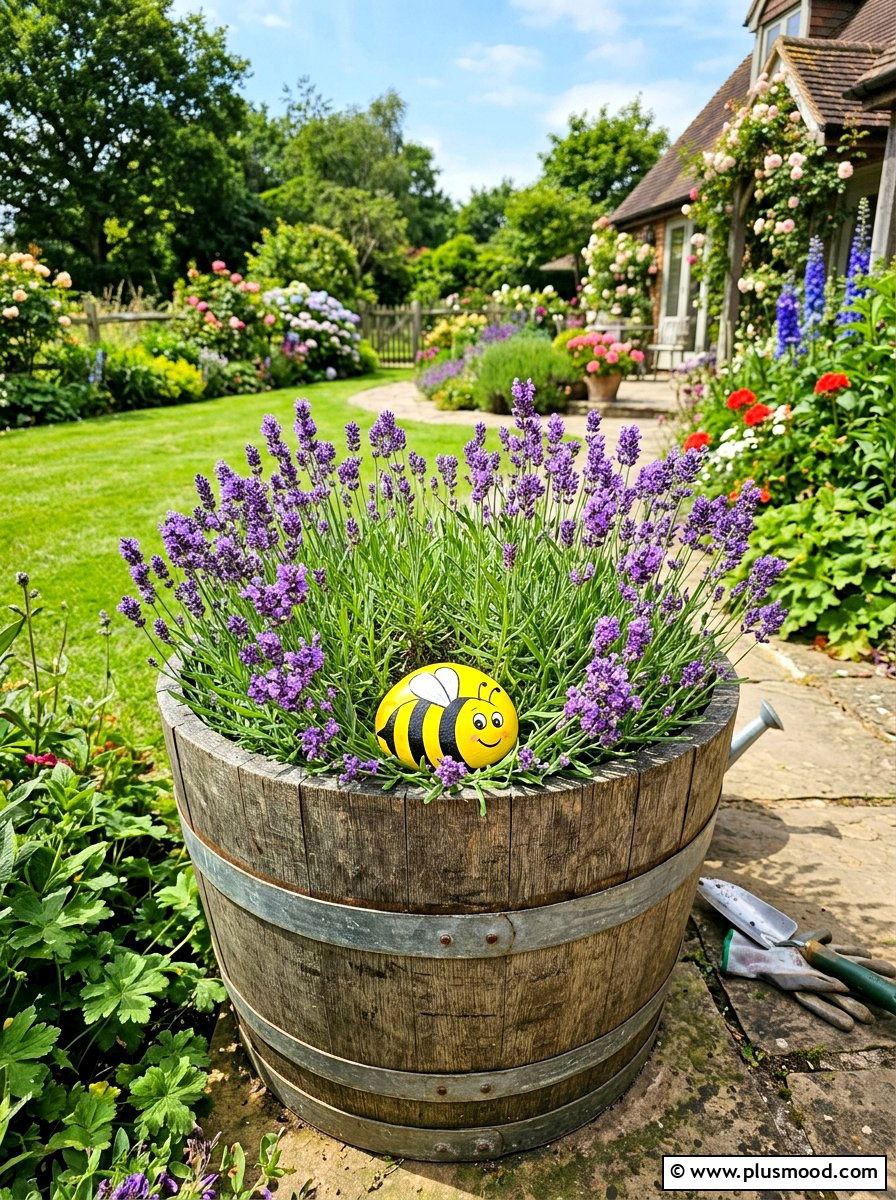 Bumblebee painted stone for outdoor pot - 25 painted rock ideas for plant pot decoration