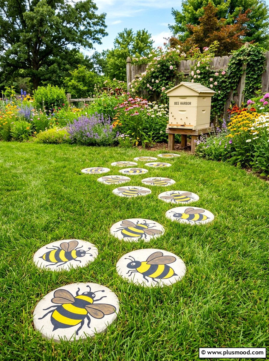 Bumblebee stepping stones - 25 painted rock ideas for stepping stones