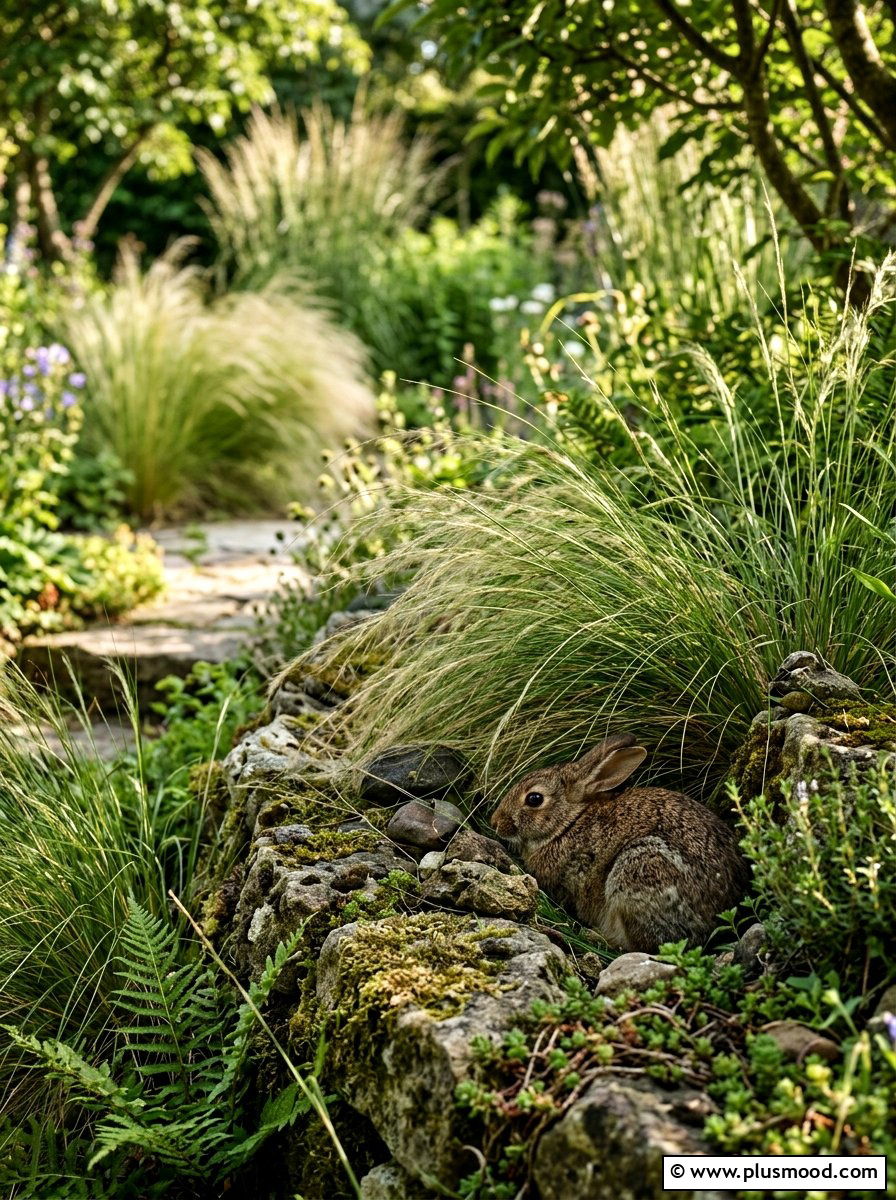 Bunny Hiding In Grass Stone - 25 painted rock ideas with Easter bunny