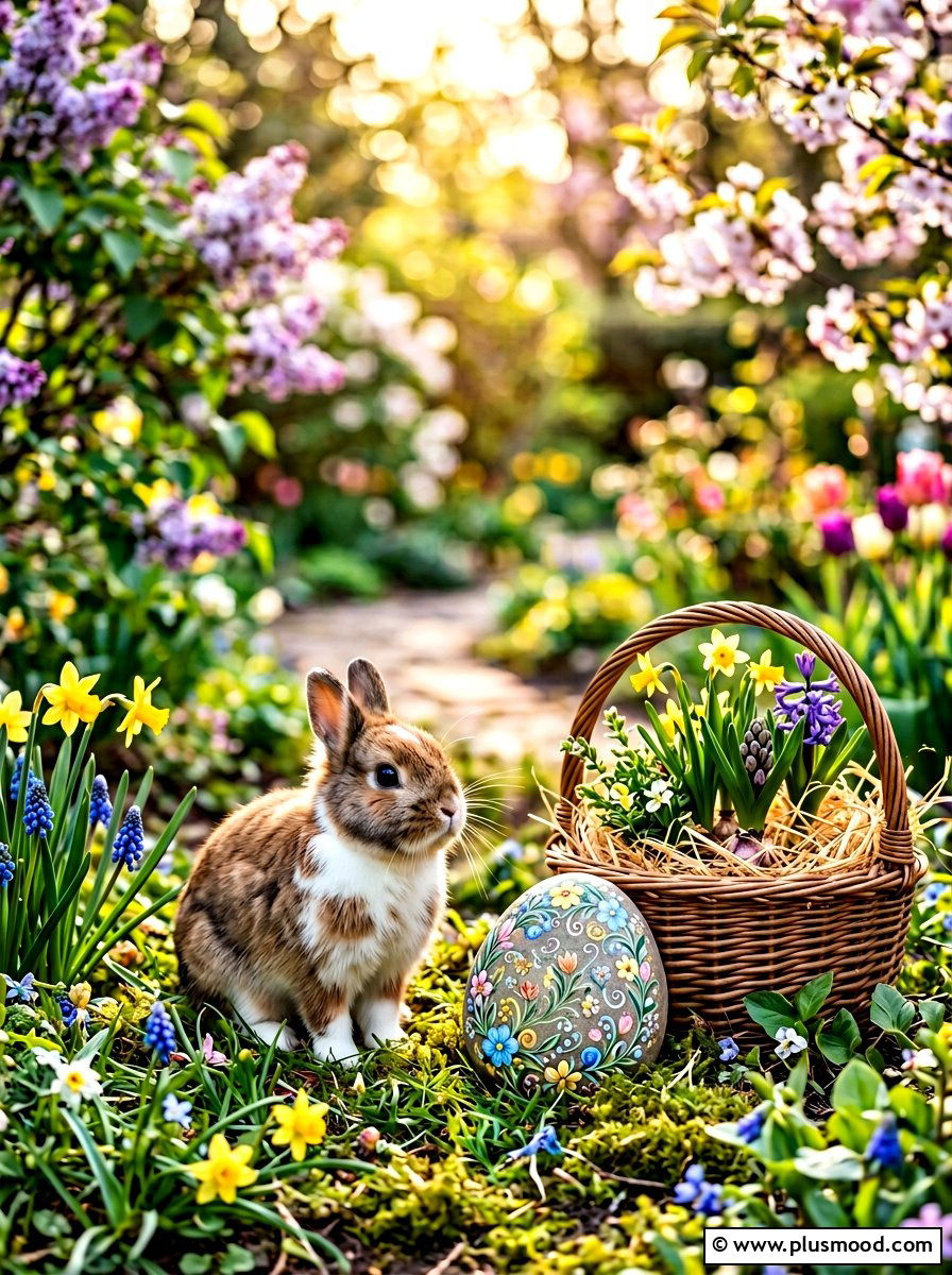 Bunny With Easter Egg Stone - 25 painted rock ideas with Easter bunny