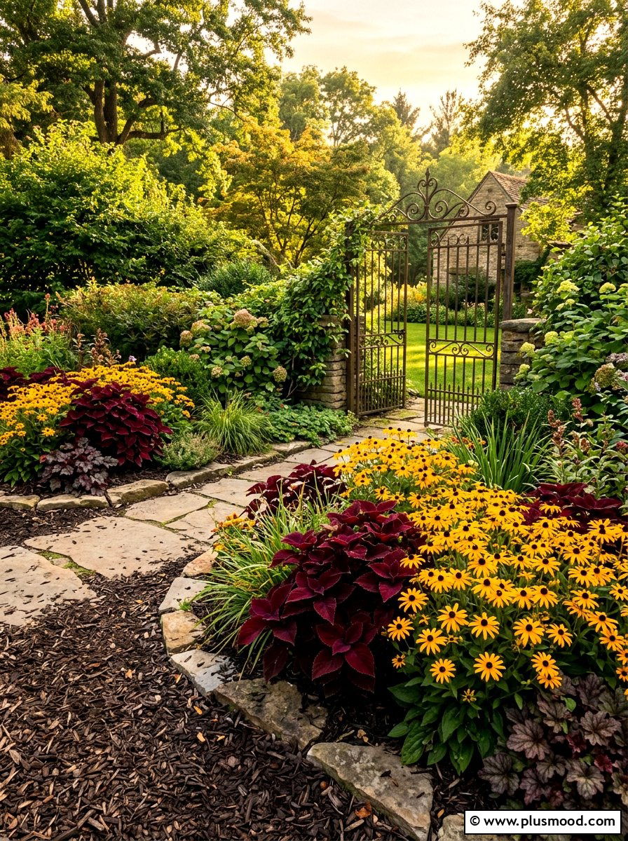 Burgundy and gold garden - 25 summer color scheme landscaping ideas