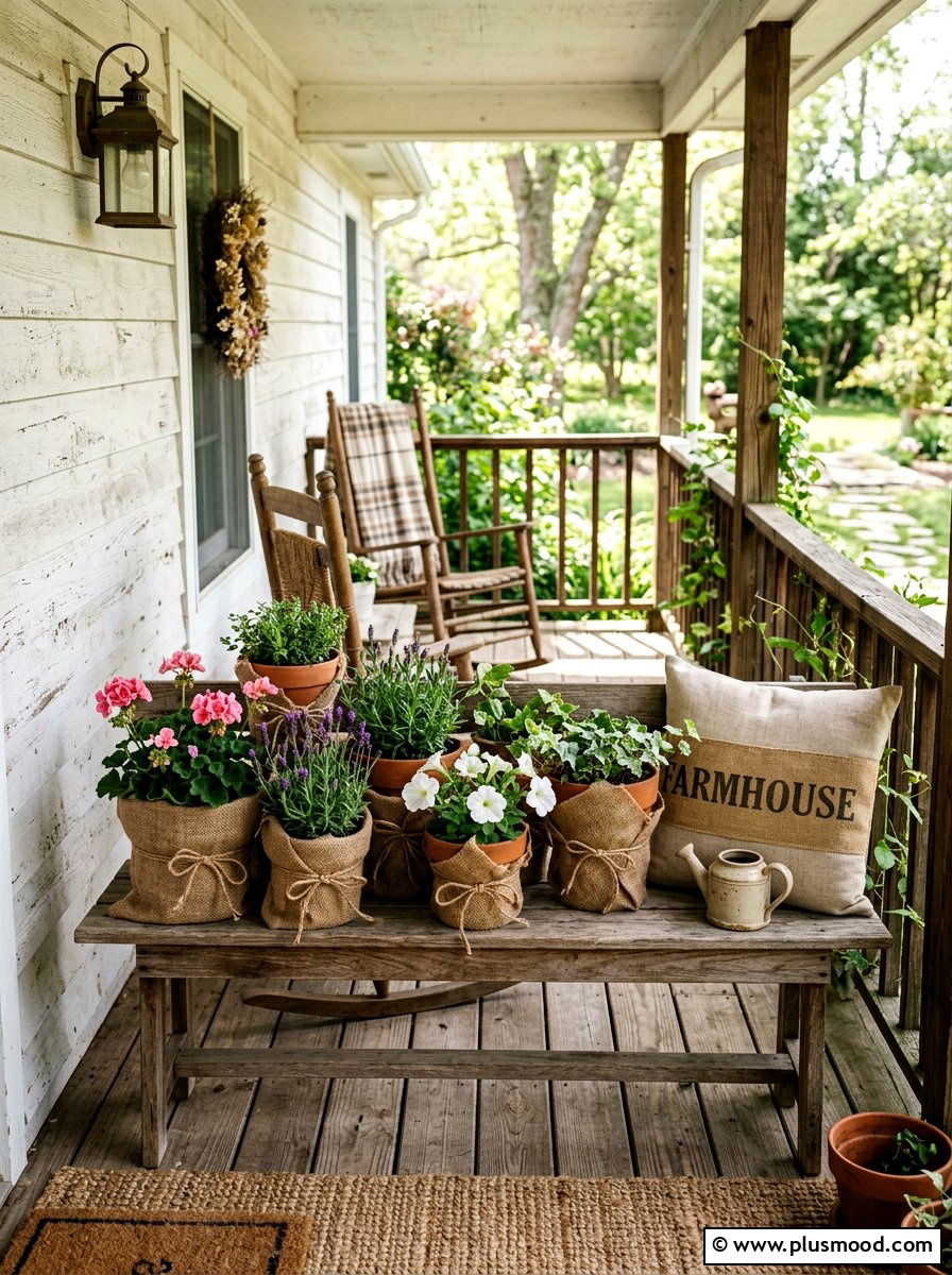 Burlap Porch Accent - 25 summer rustic front porch ideas