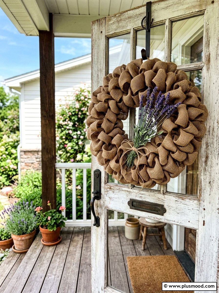 Burlap Ribbon Wreath - 25 summer to fall wreath ideas