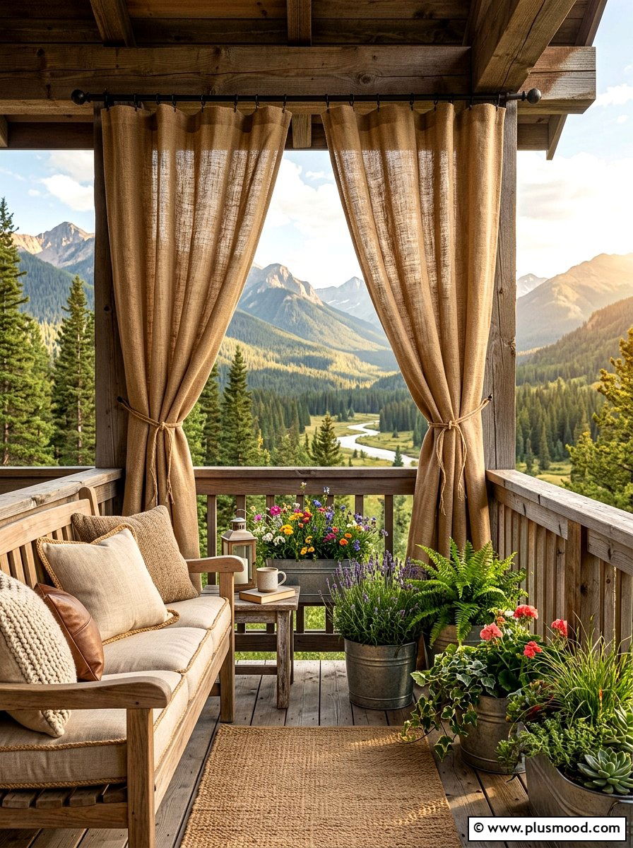 Burlap Rustic Balcony Curtains - 25 summer balcony curtain ideas