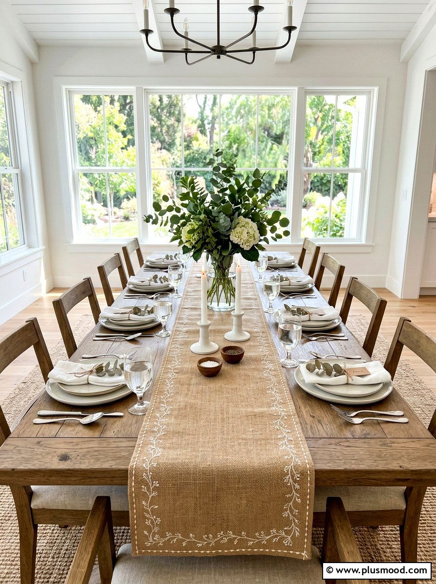Burlap Table Runner - 25 summer rustic decor ideas