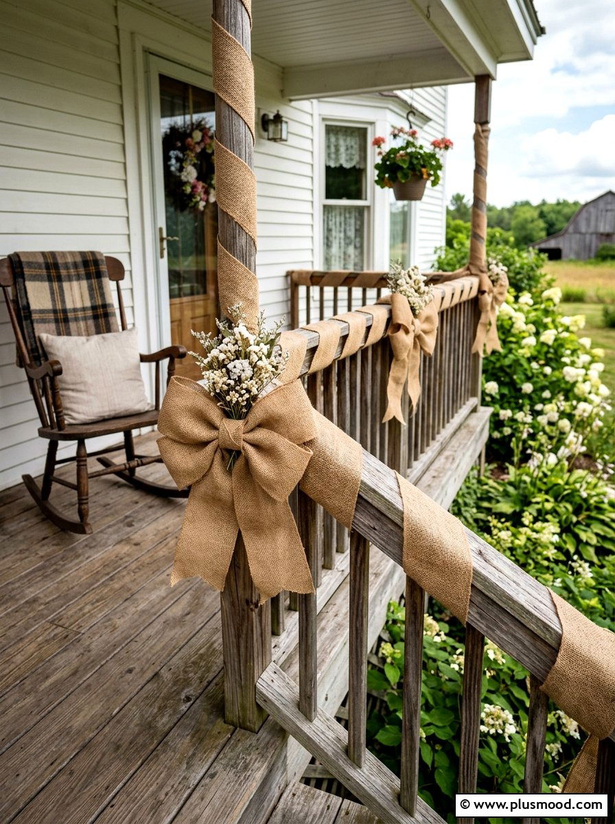 Burlap railing decor - 25 summer porch rail decor ideas