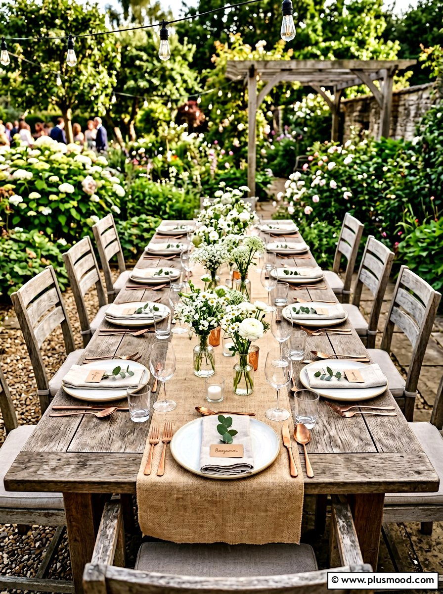Burlap table runner - 25 summer outdoor entertaining ideas on a budget