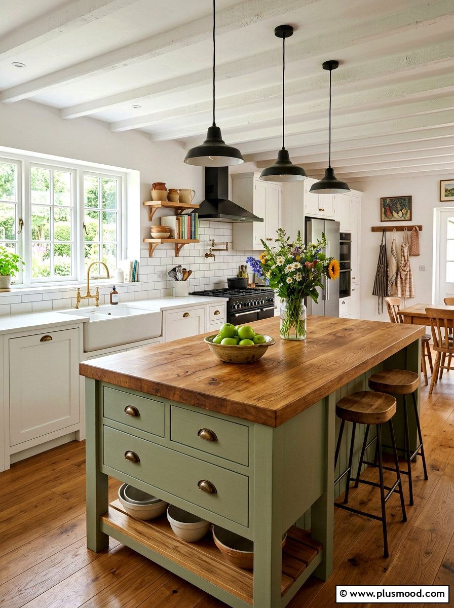 Butcher Block Island - 25 summer farmhouse kitchen ideas
