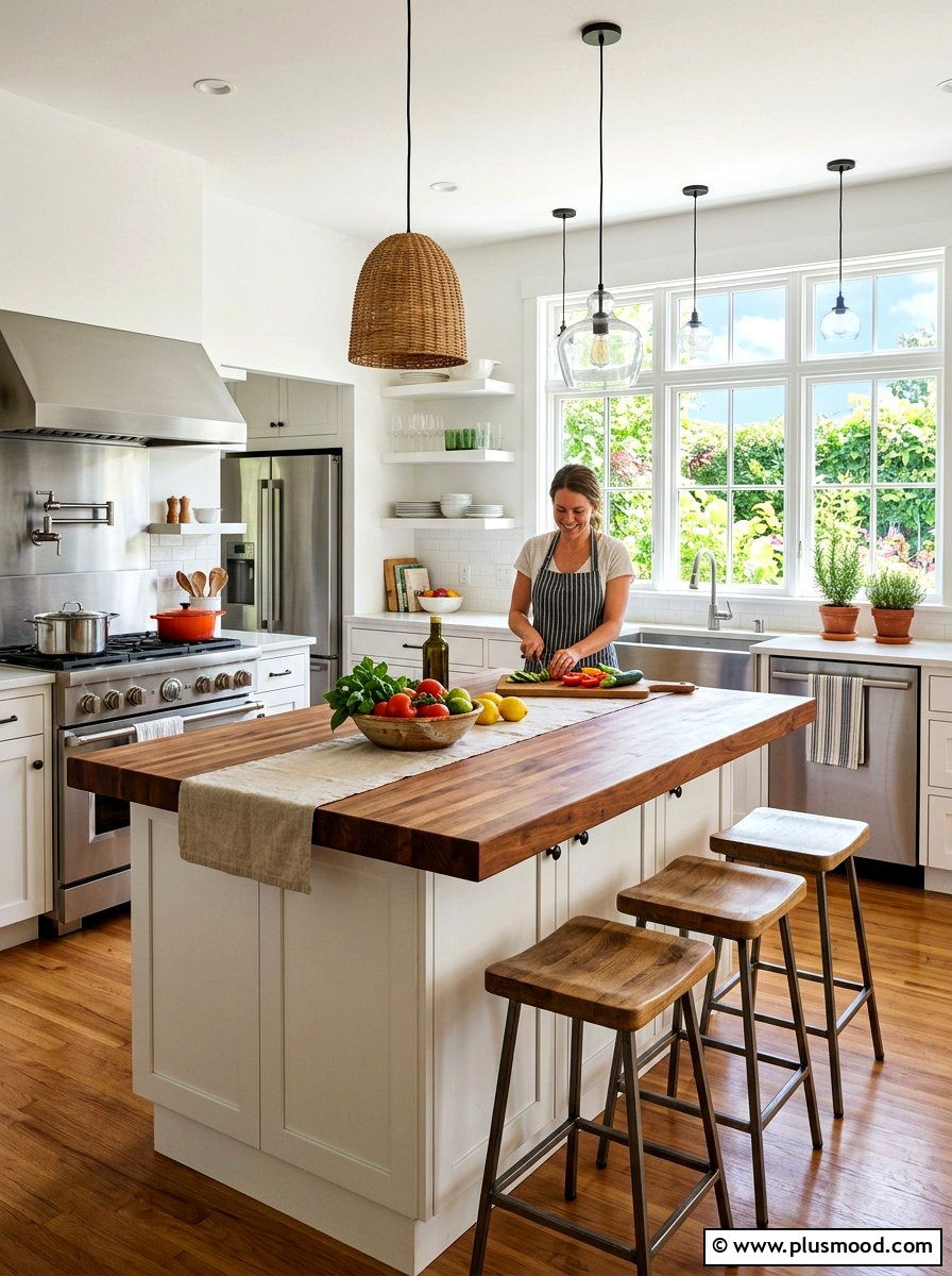 Butcher Block Kitchen Island - 25 summer kitchen makeover ideas