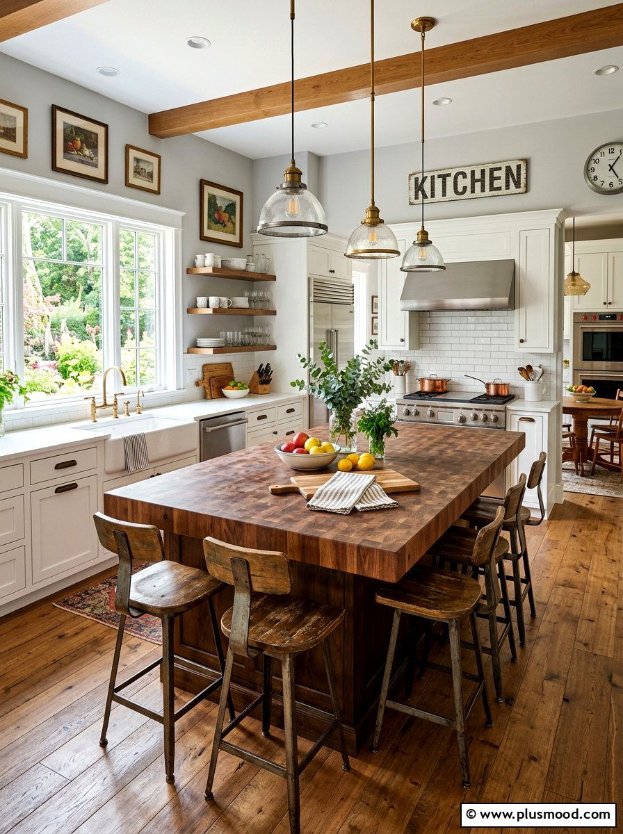 Butcher block island - 25 summer cottage kitchen ideas