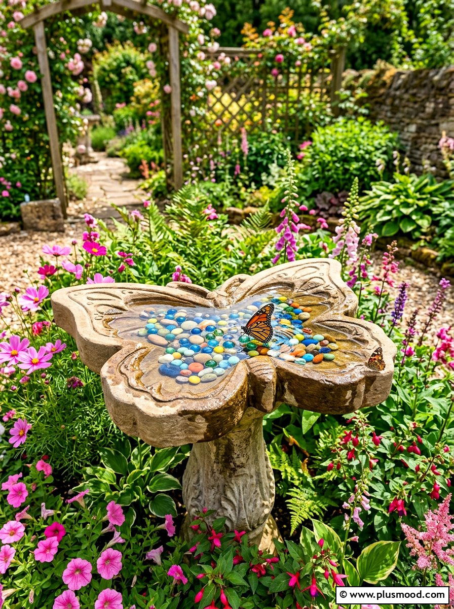 Butterfly Birdbath Water Feature - 25 summer butterfly garden ideas