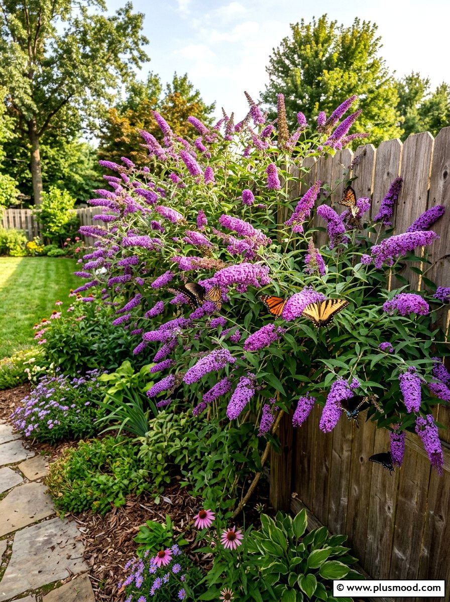 Butterfly Bush Cluster - 25 summer fence line landscaping ideas