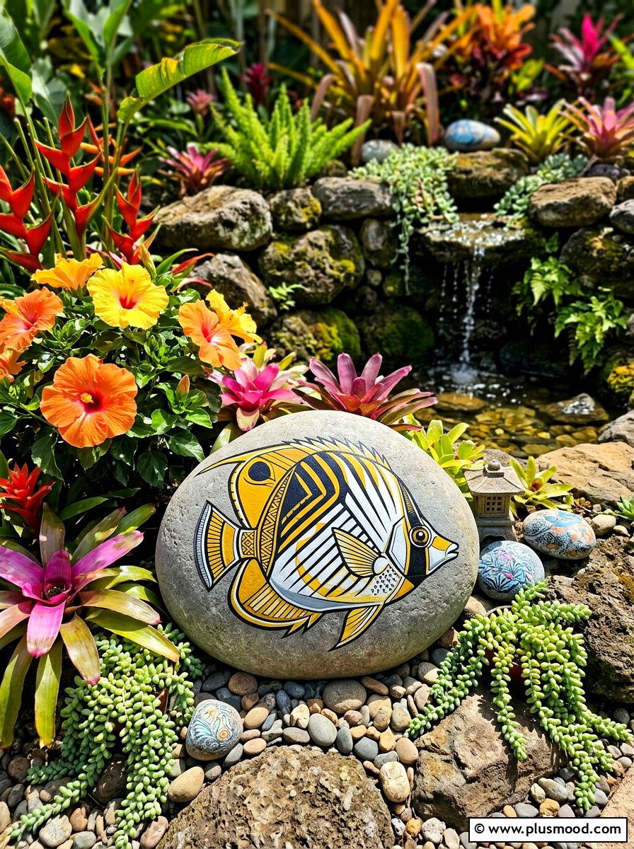 Butterfly Fish Stone - 25 painted rock ideas with fish design