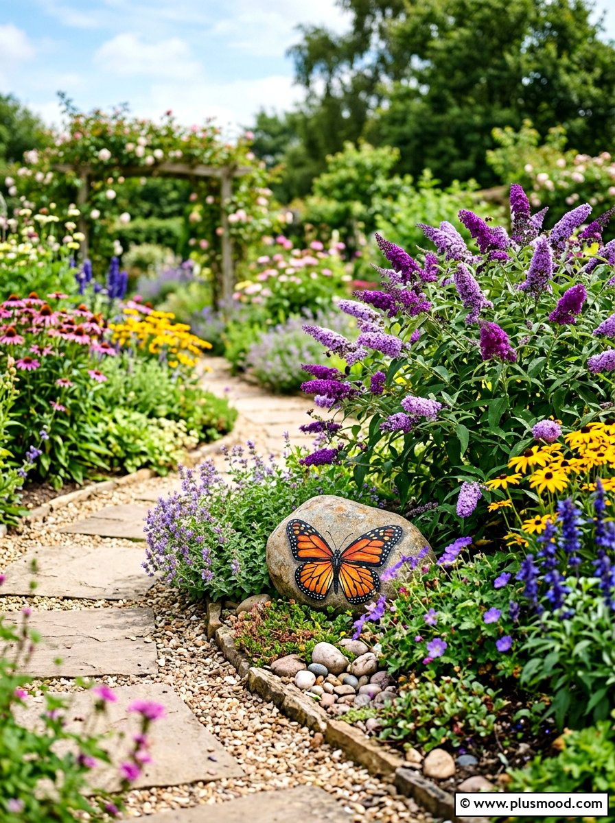 Butterfly Garden Rocks - 25 painted rock ideas for pathway art