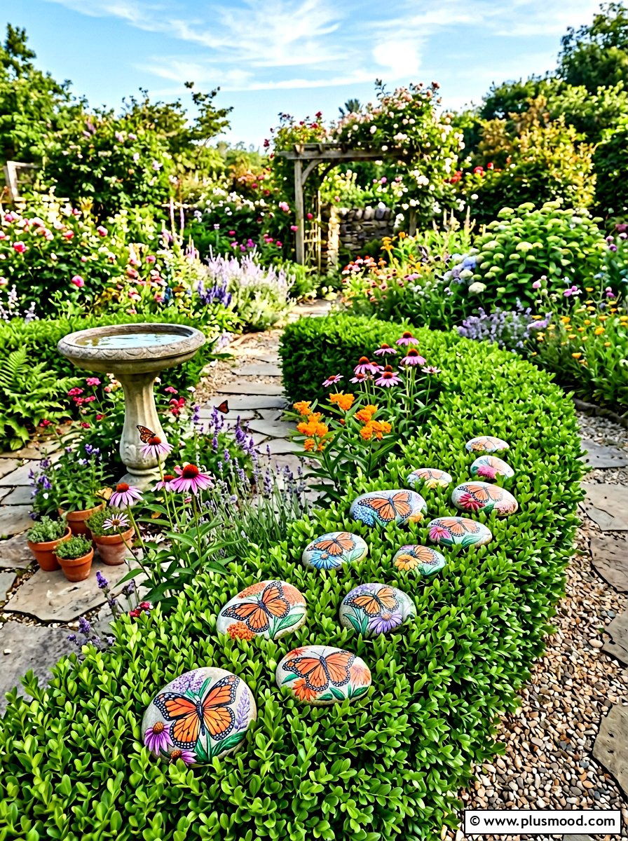 Butterfly Garden Stones - 25 painted rock ideas for garden