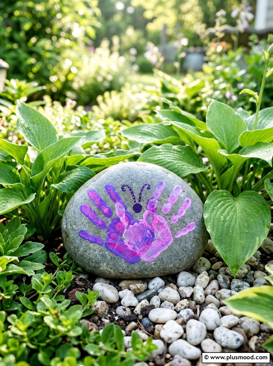 Butterfly Handprint Rock - 25 painted rock ideas with handprint art