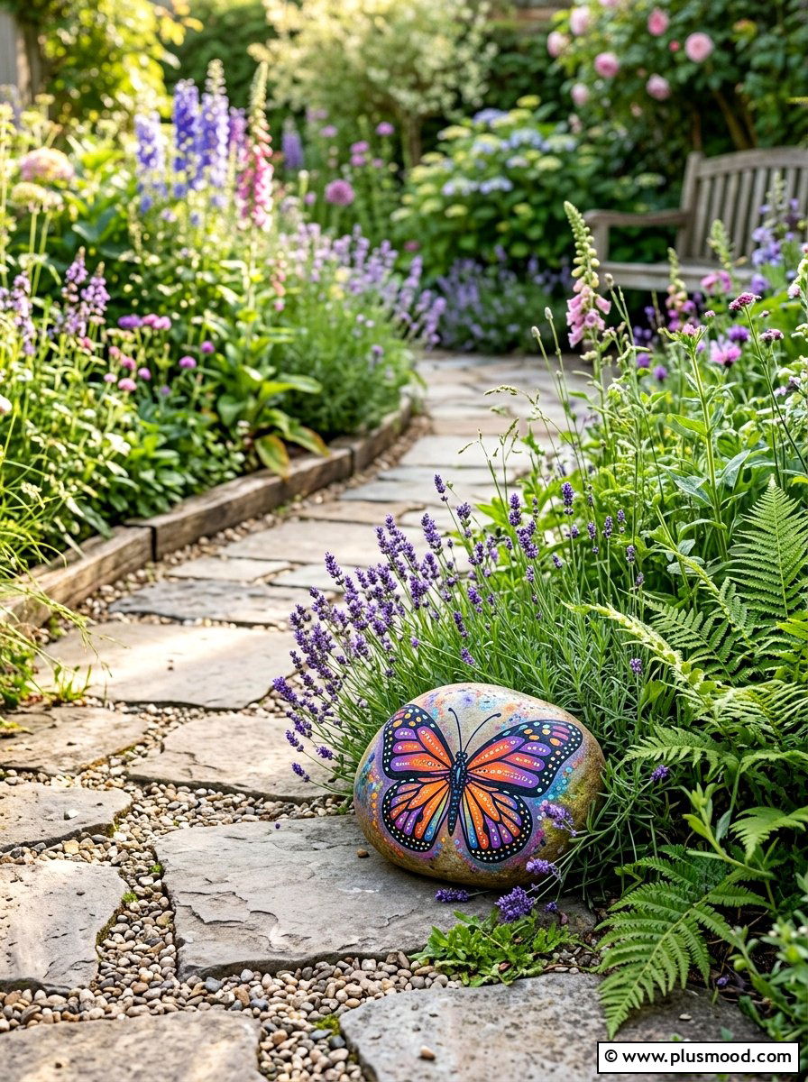 Butterfly Painted Rock - 25 painted rock ideas for memorial garden