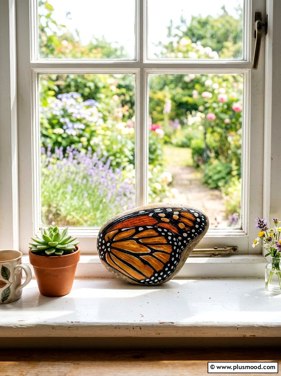 Butterfly Wing Painted Rock - 25 painted rock ideas with nature prints